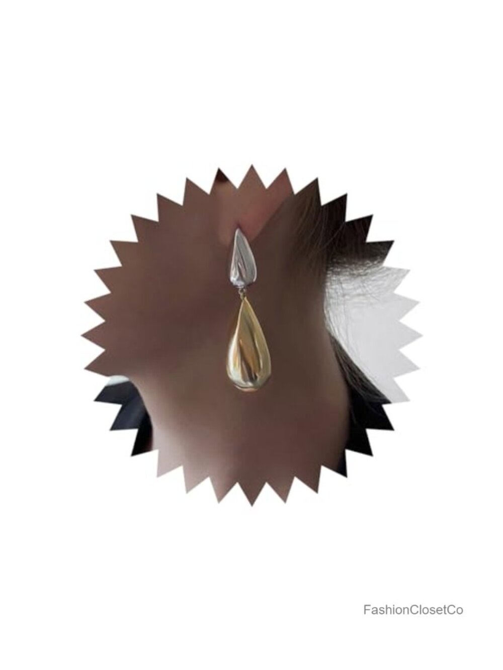 Two Tone Teardrop Dangle Earrings Asymmetrical Zinc Alloy Statement Jewelry